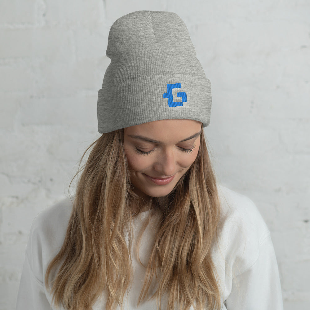 Blue glyph unisex cuffed beanie
