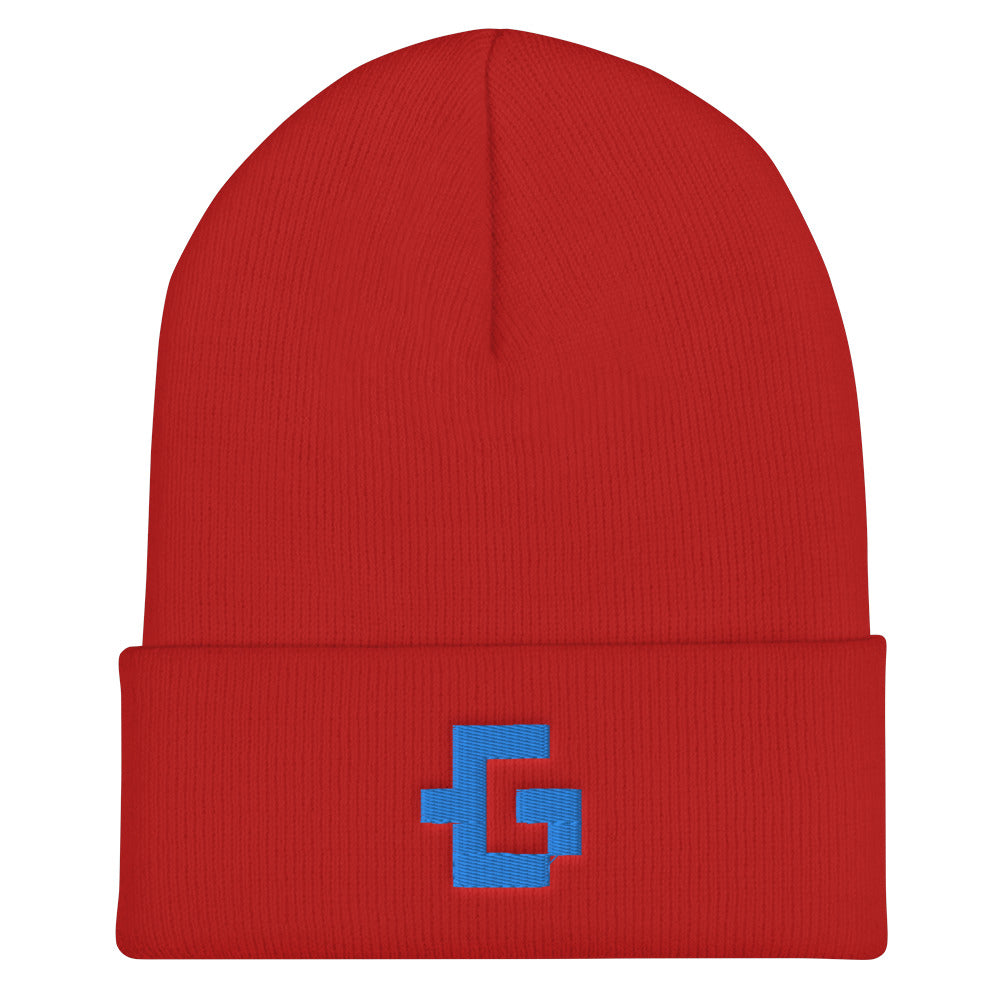 Blue glyph unisex cuffed beanie