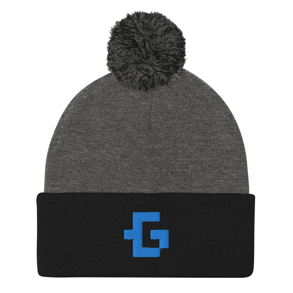 Blue glyph unisex pom-pom beanie