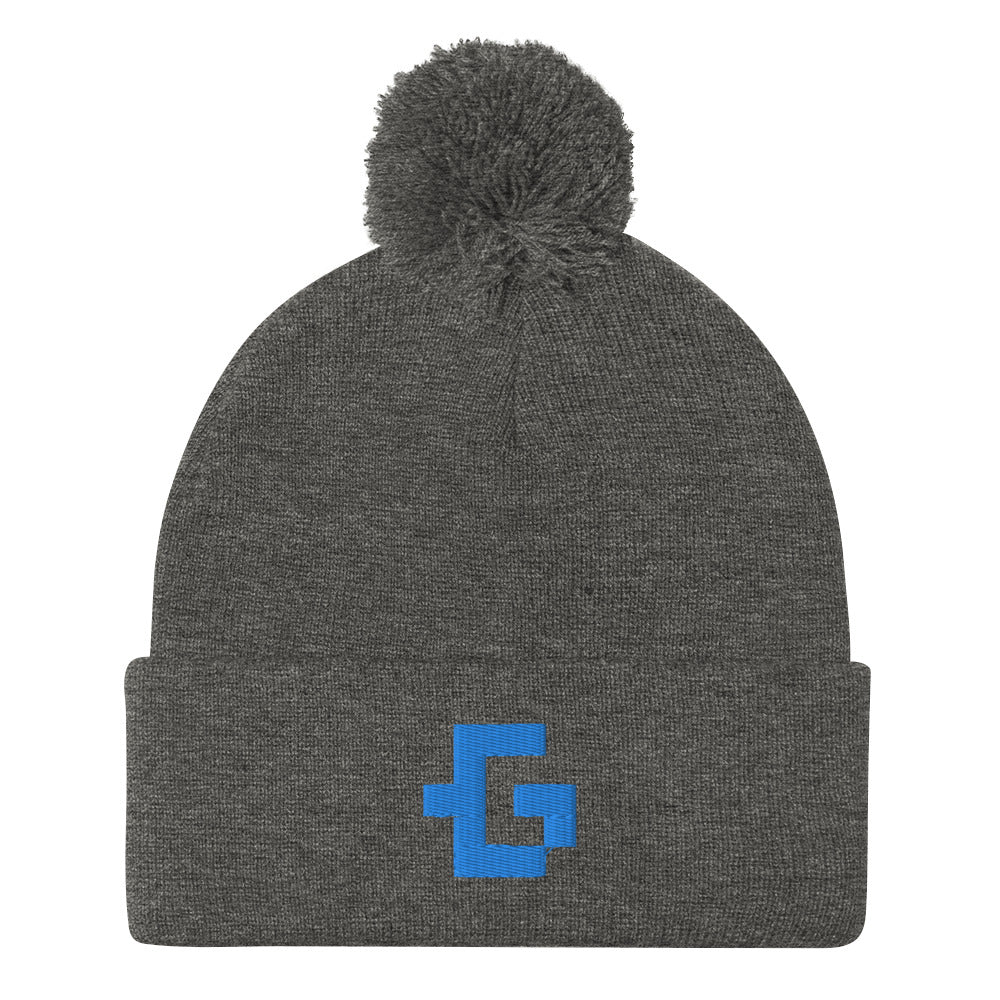 Blue glyph unisex pom-pom beanie