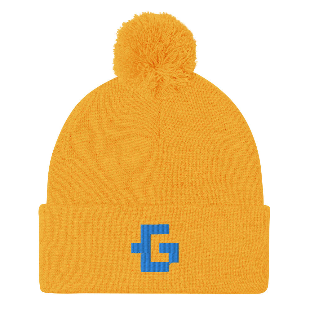 Blue glyph unisex pom-pom beanie