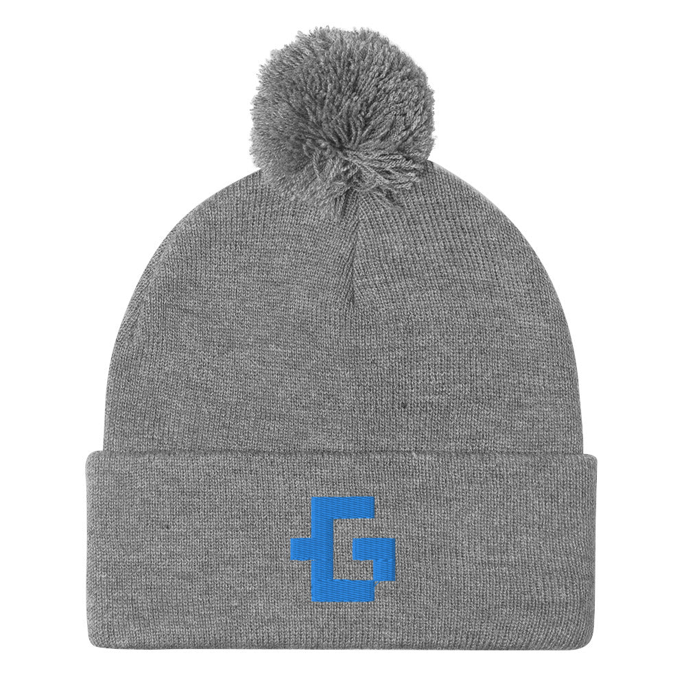 Blue glyph unisex pom-pom beanie