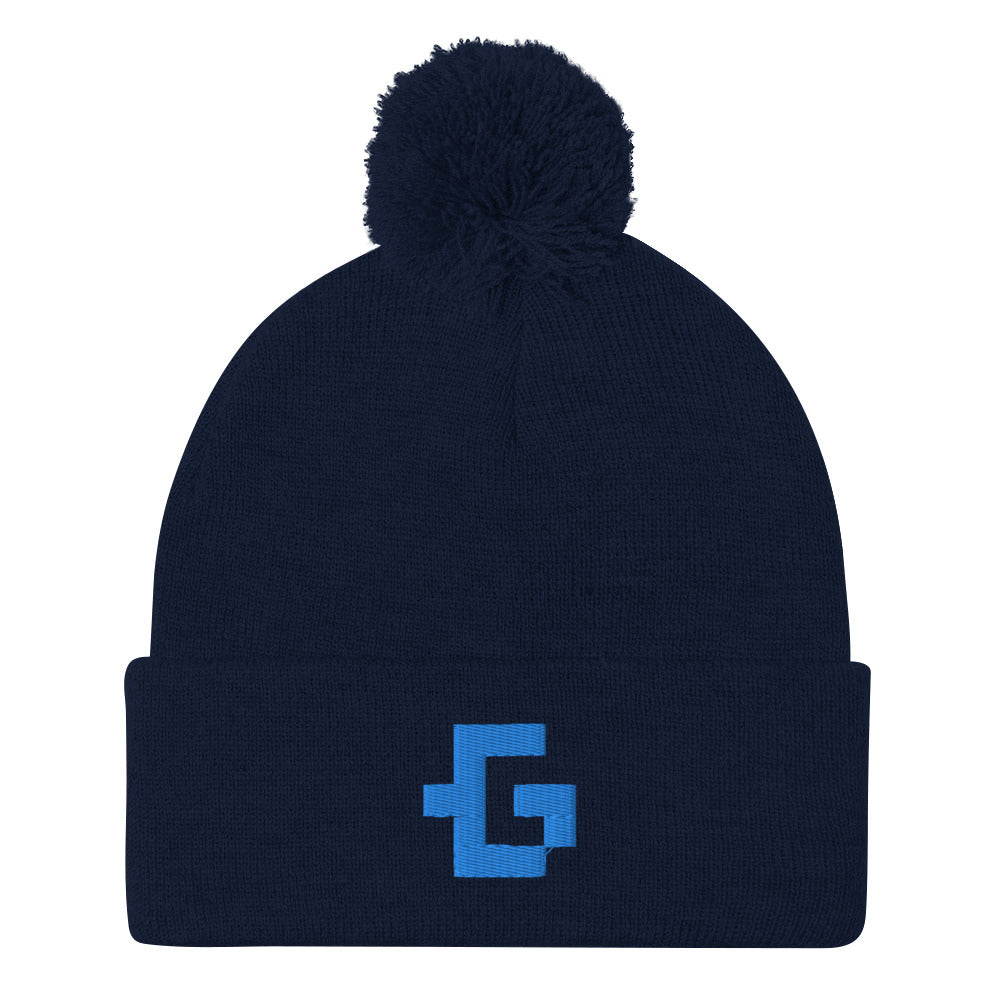 Blue glyph unisex pom-pom beanie