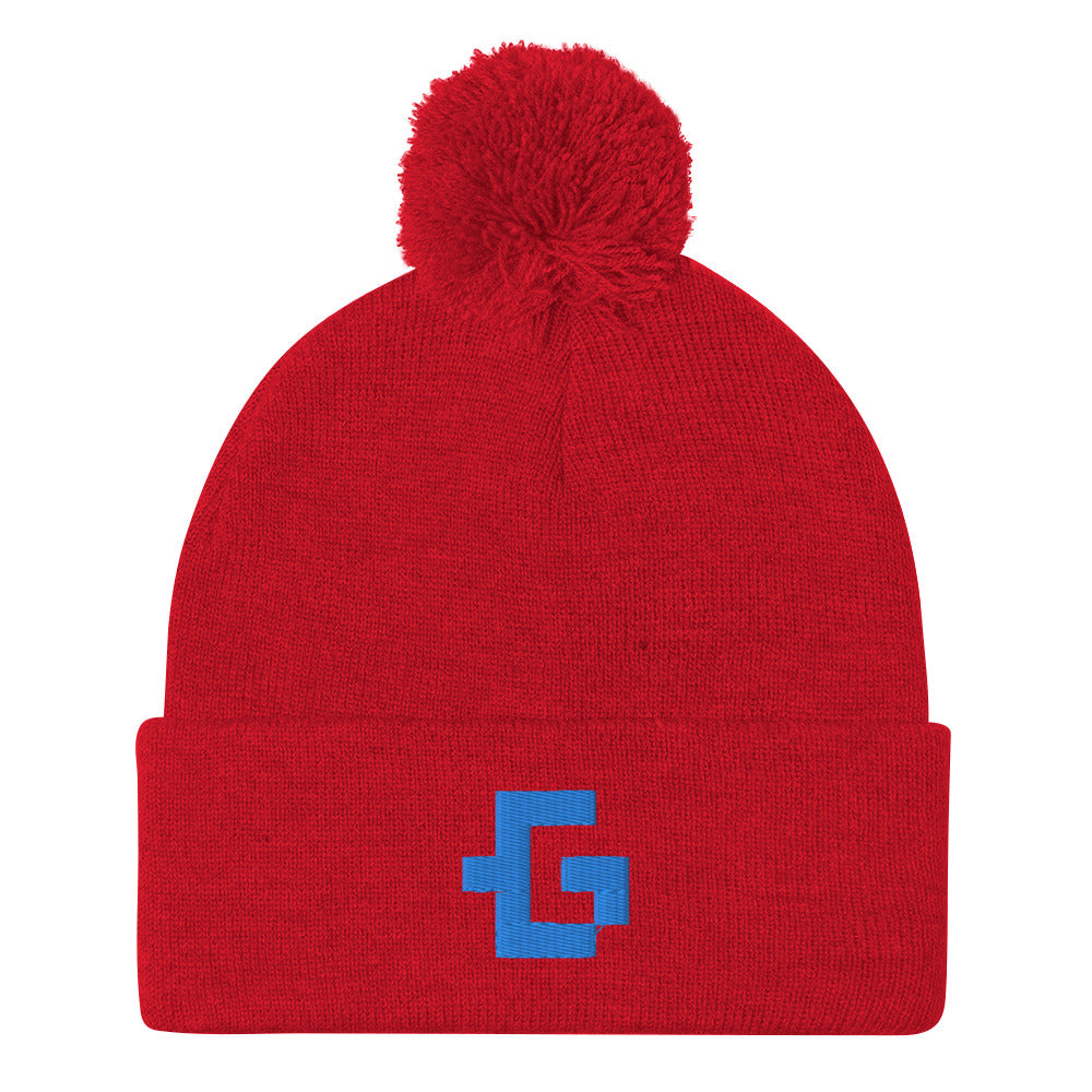 Blue glyph unisex pom-pom beanie