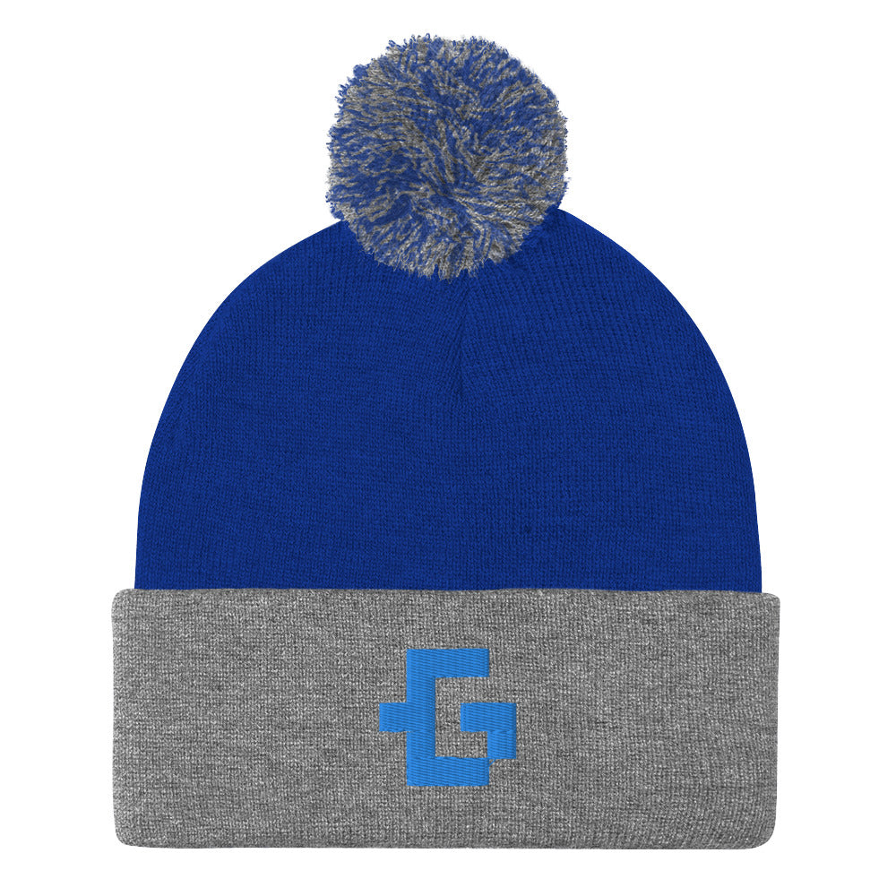 Blue glyph unisex pom-pom beanie