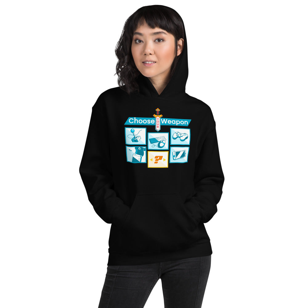 Choose your weapon unisex pullover hoodie