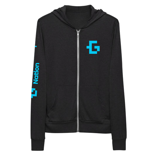 Blue logo unisex zip hoodie