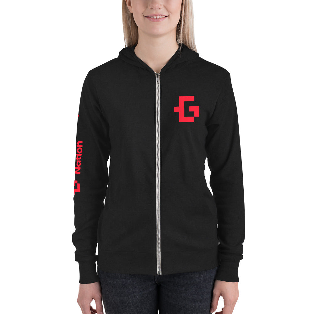 Red logo unisex zip hoodie