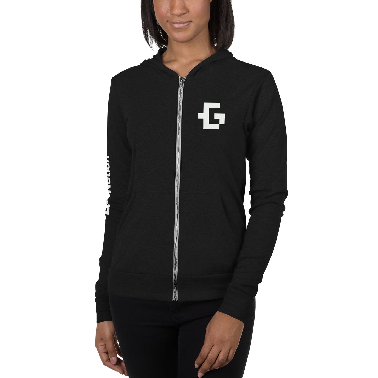 White logo unisex zip hoodie