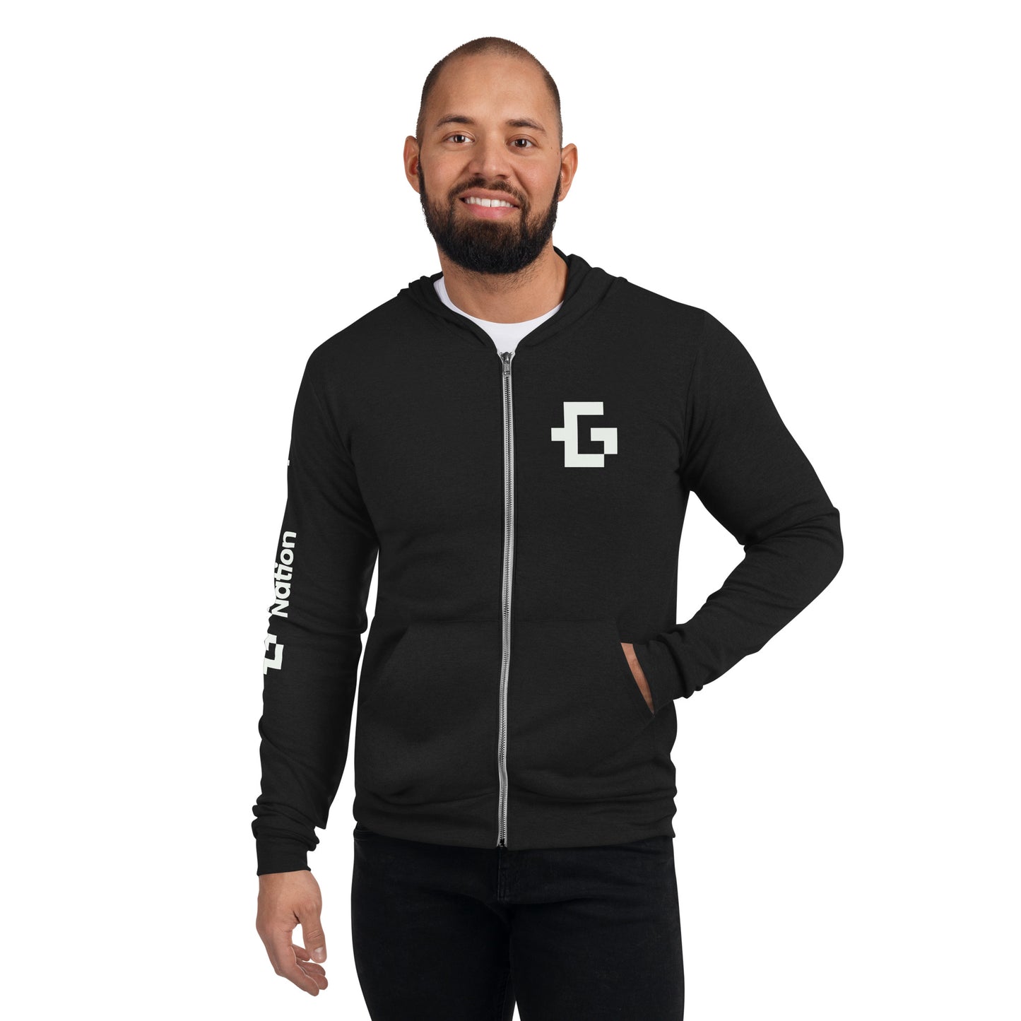 White logo unisex zip hoodie