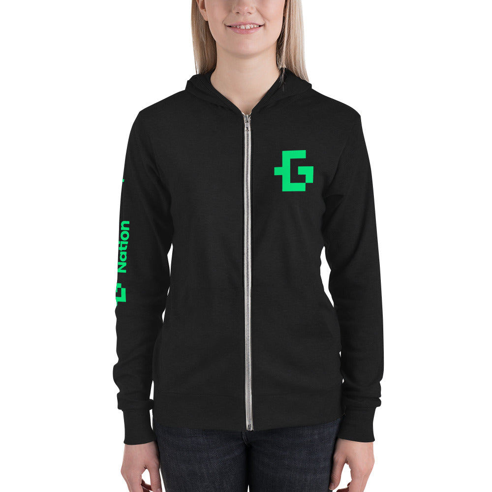 Green logo unisex zip hoodie