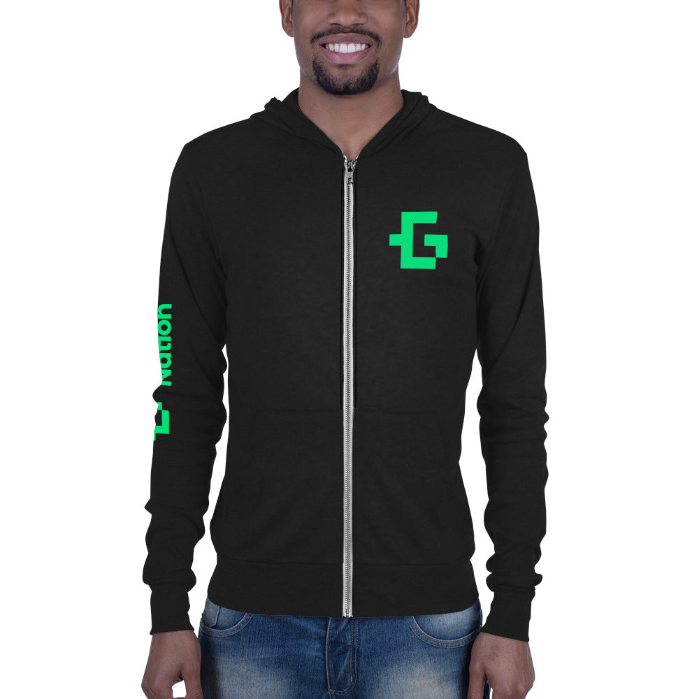 Green logo unisex zip hoodie