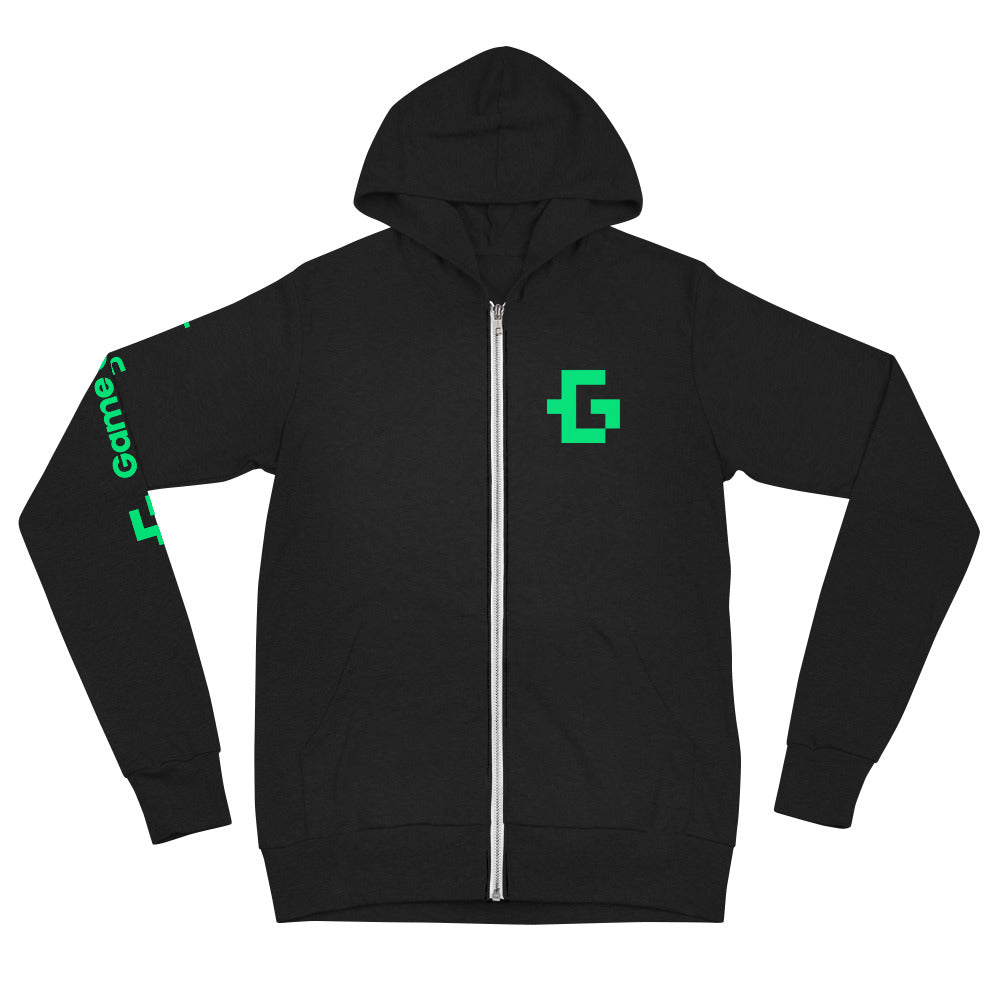Green logo unisex zip hoodie