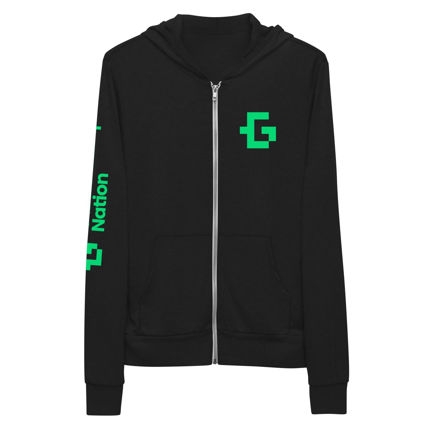 Green logo unisex zip hoodie