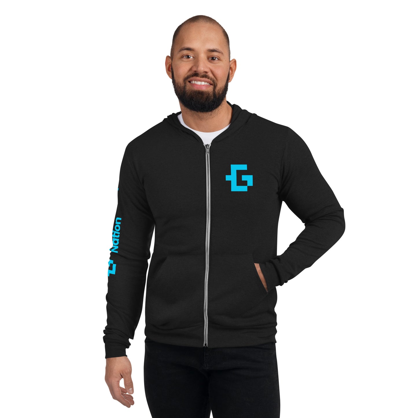Blue logo unisex zip hoodie
