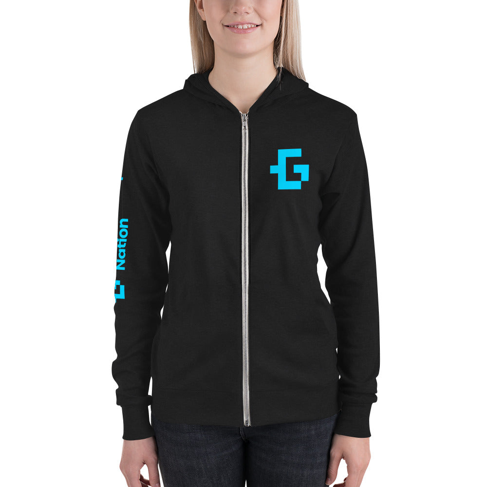 Blue logo unisex zip hoodie