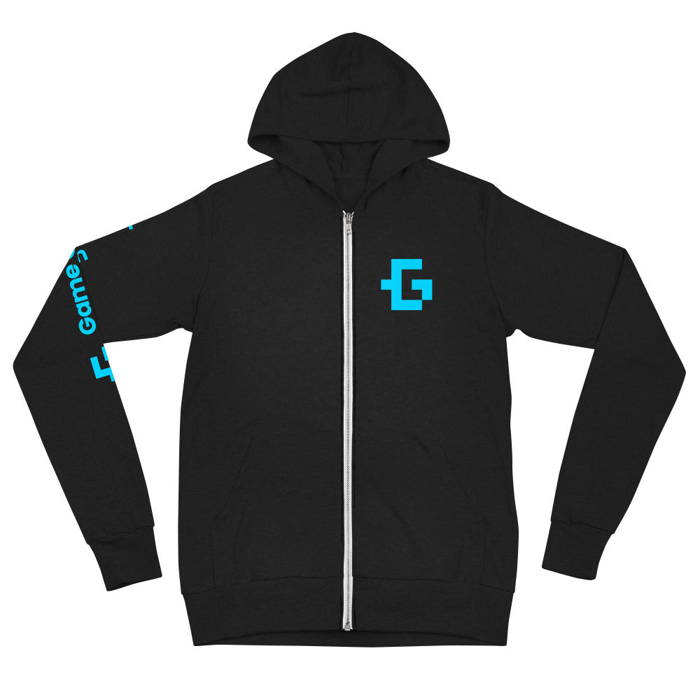 Blue logo unisex zip hoodie