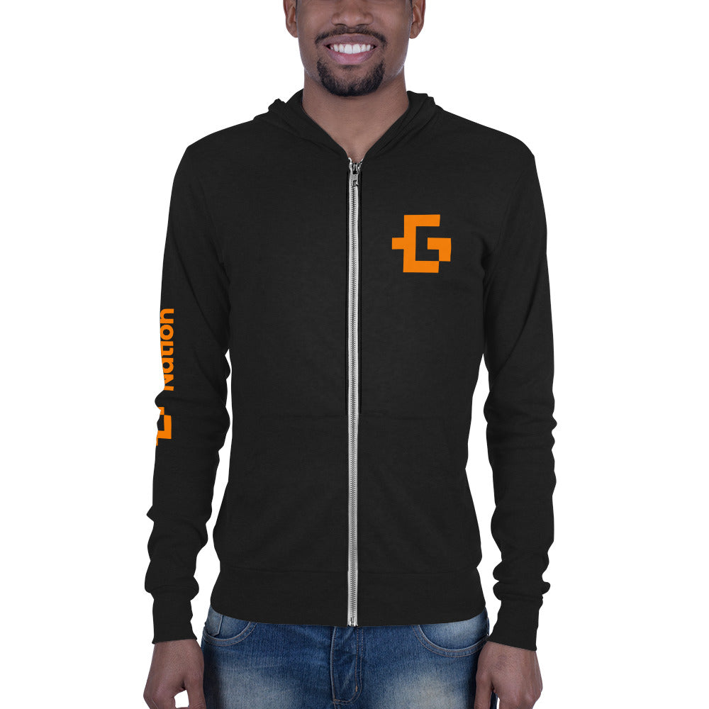 Orange logo unisex zip hoodie
