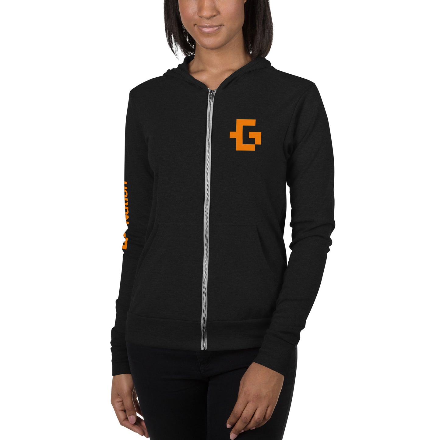 Orange logo unisex zip hoodie