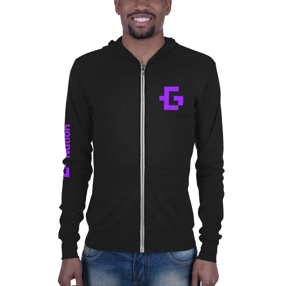 Purple logo unisex zip hoodie