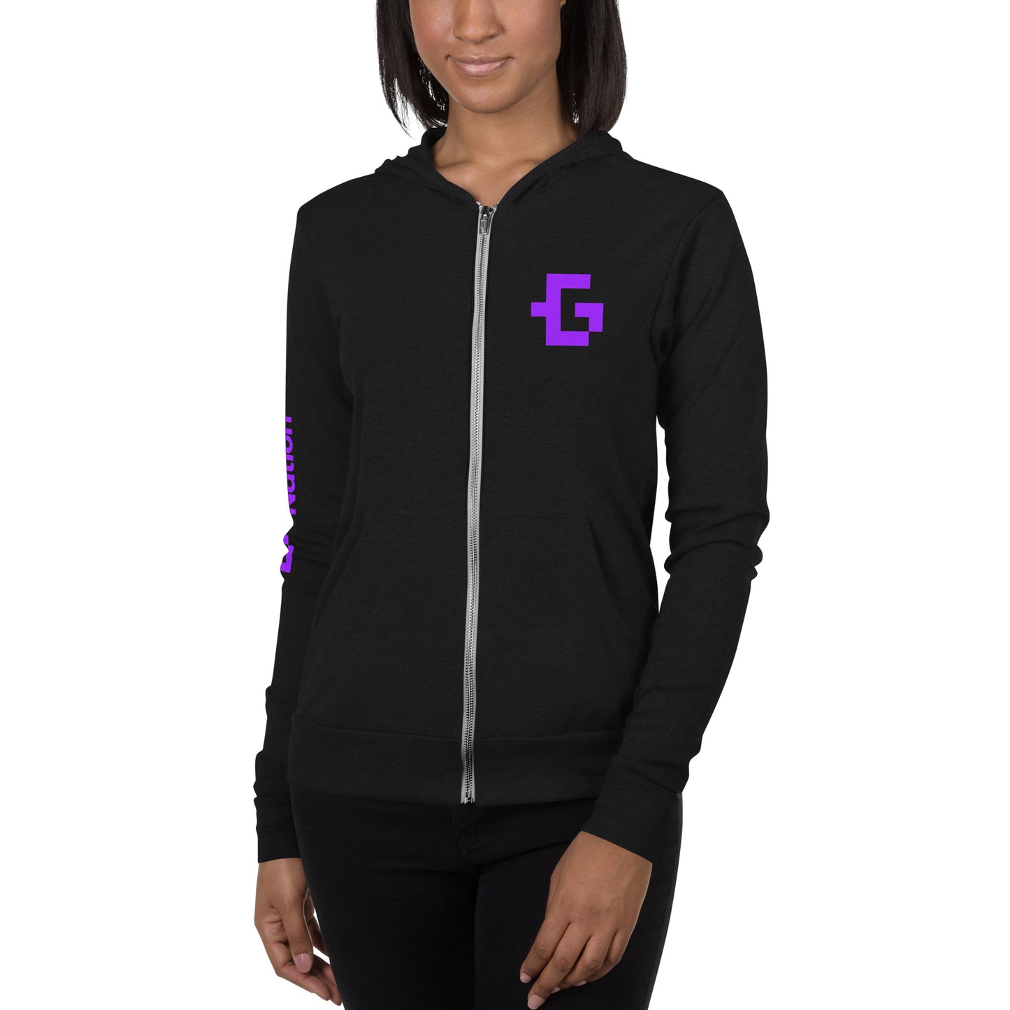 Purple logo unisex zip hoodie