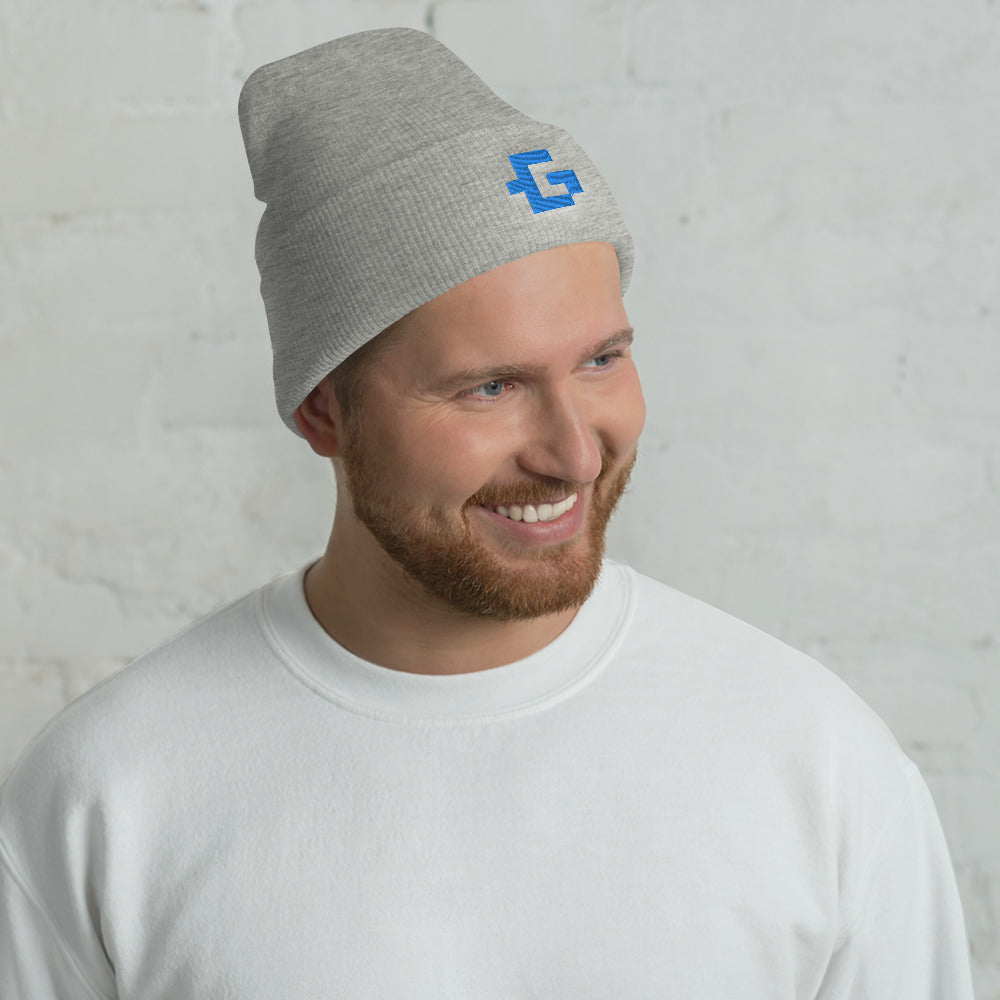 Blue glyph unisex cuffed beanie