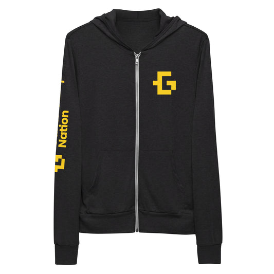 Yellow logo unisex zip hoodie