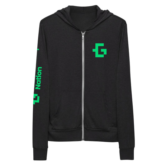 Green logo unisex zip hoodie