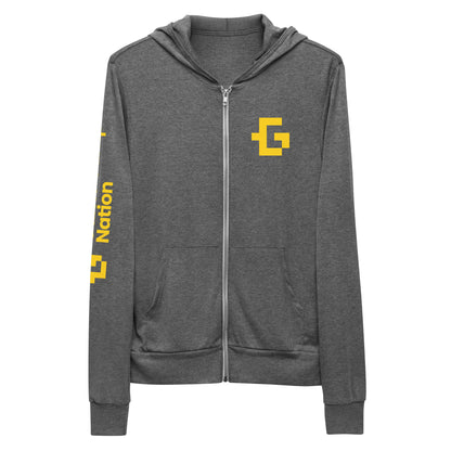 Yellow logo unisex zip hoodie