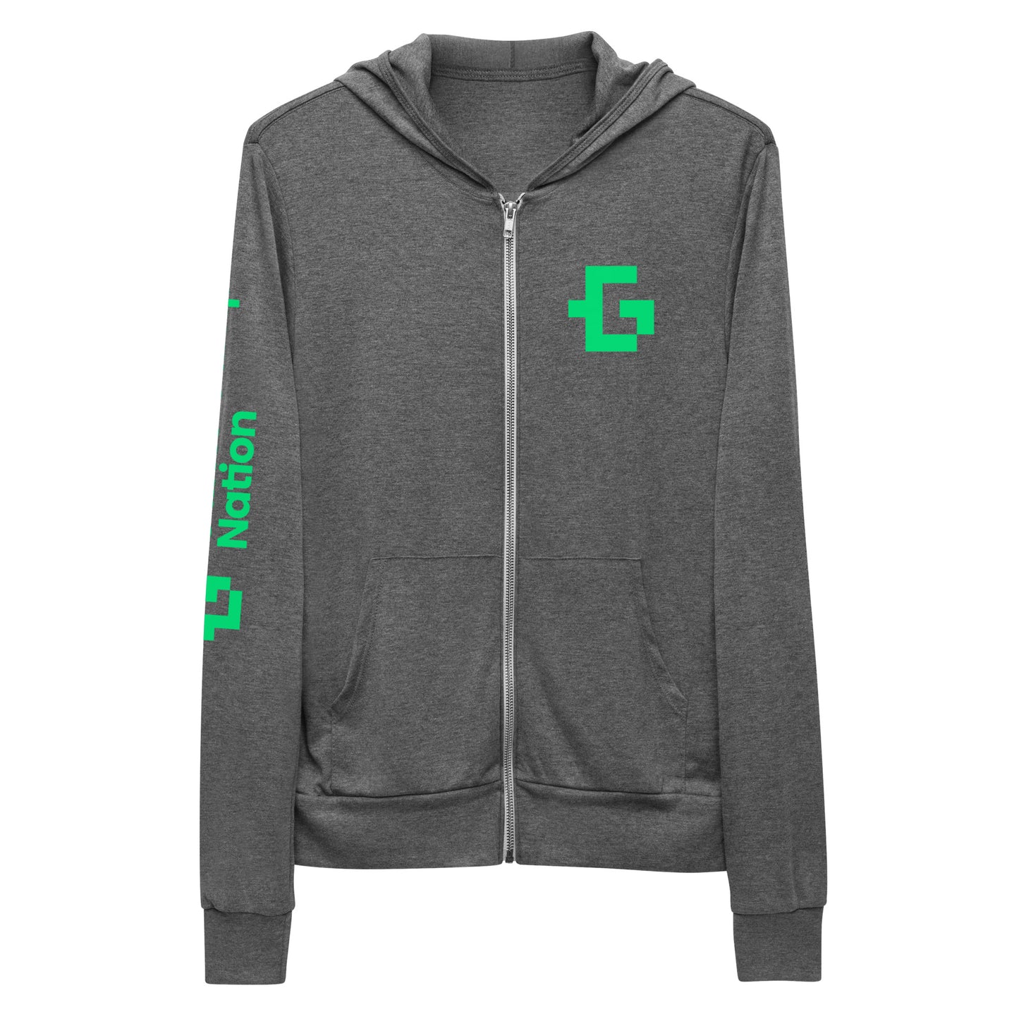 Green logo unisex zip hoodie